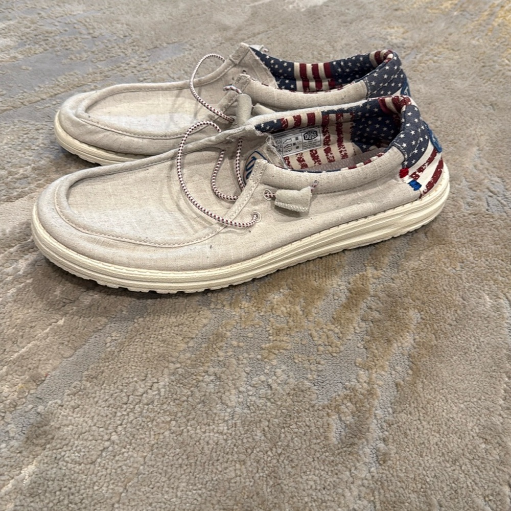 Hey Dude Wally Patriotic Off White Loafer Shoes Flag‎ USA  Men's 13 in GUc